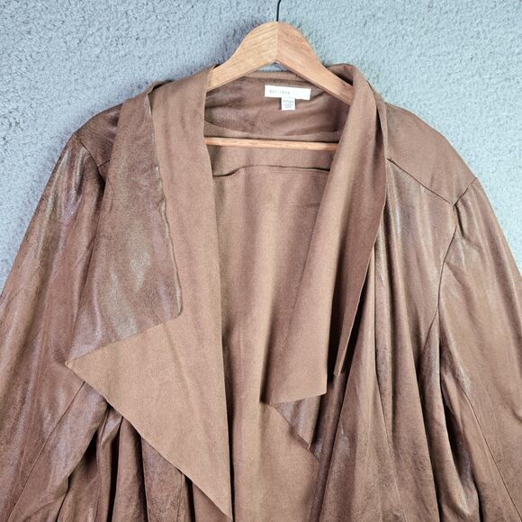 C Est 1946 Faux Suede Waterfall Drape Open  Jacket Brown Plus 22 24 Boho Layer - Picture 5 of 13